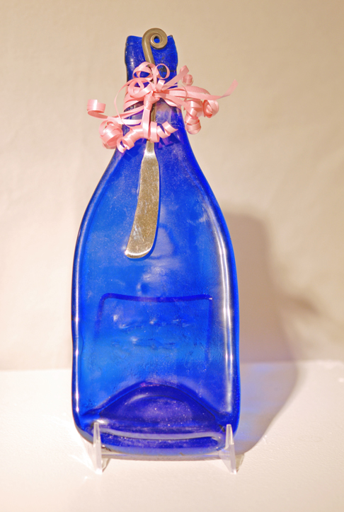Blue Slump Glass Bottle Cheese Board
