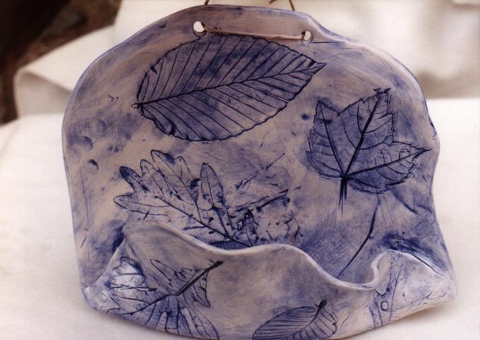 Blue Hand formed and pressed leaf flower pouch